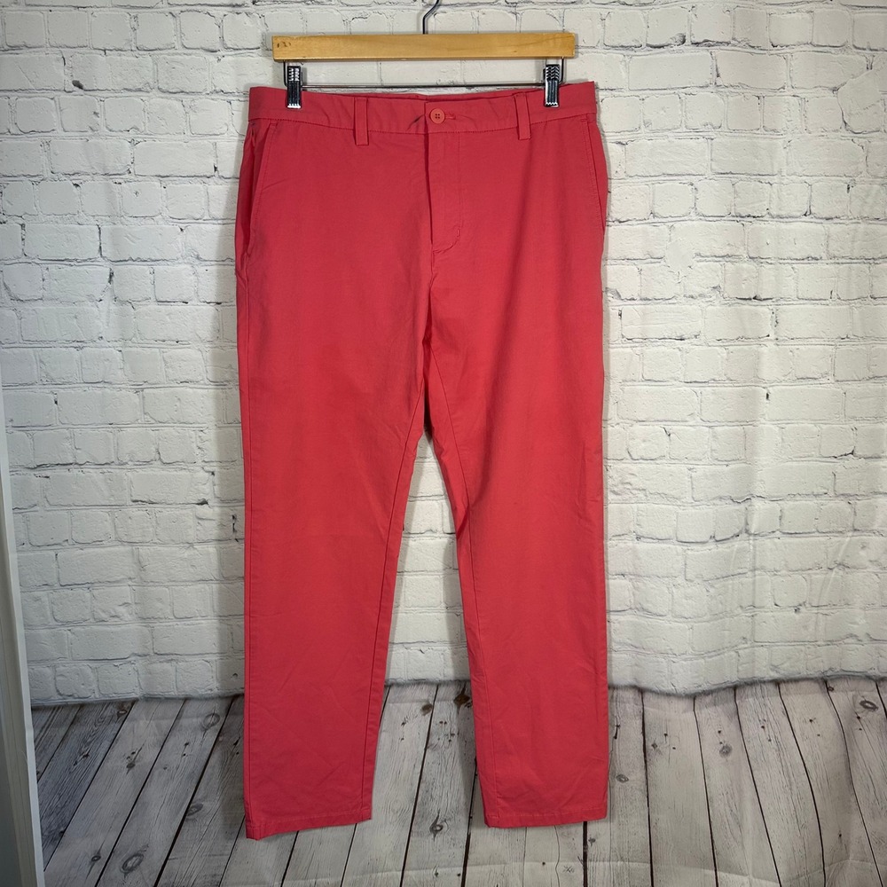 Vineyard Vines Mens On-The-Go OTG Pants Coral Pink Stretch Chino Slim Fit